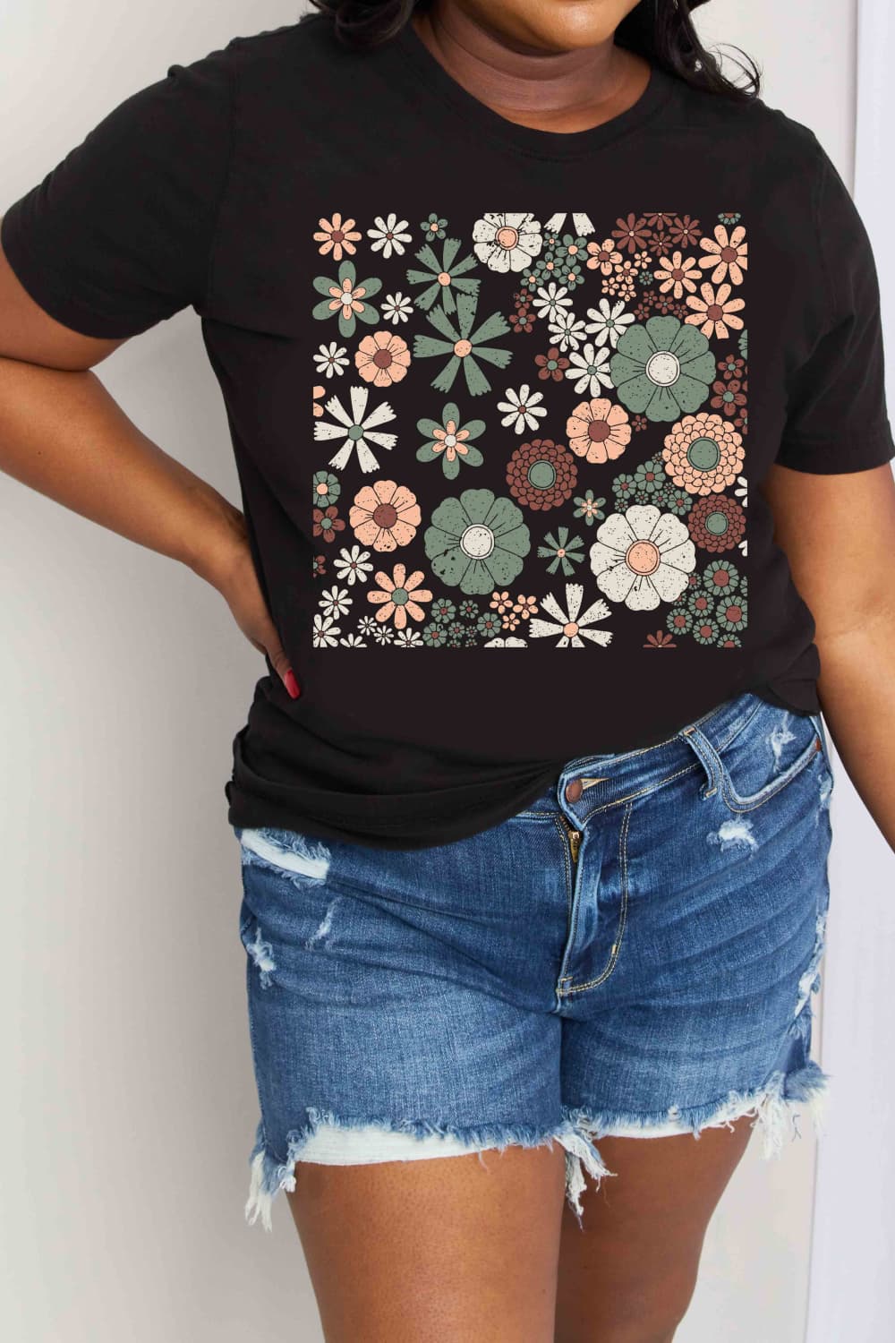 Simply Love Flower Graphic Cotton Tee