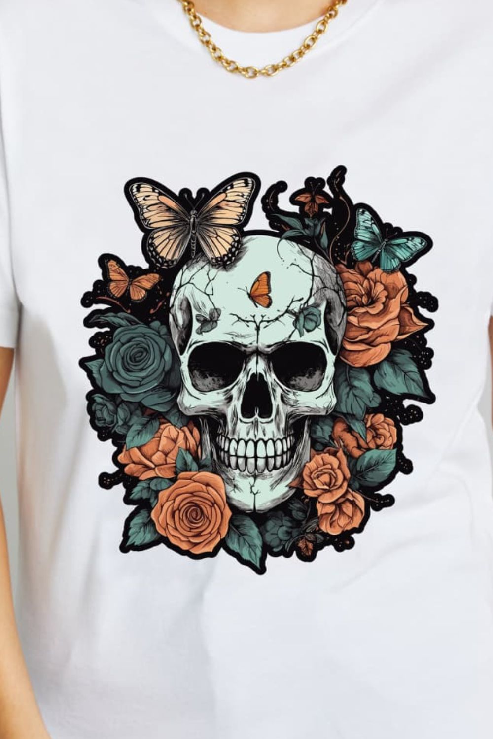 Camiseta de algodón con gráfico de calavera de Simply Love