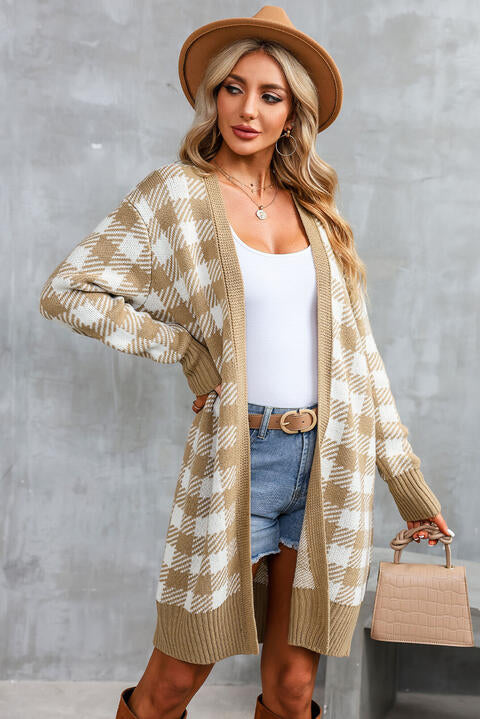 Plaid Open Front Long Sleeve Cardigan