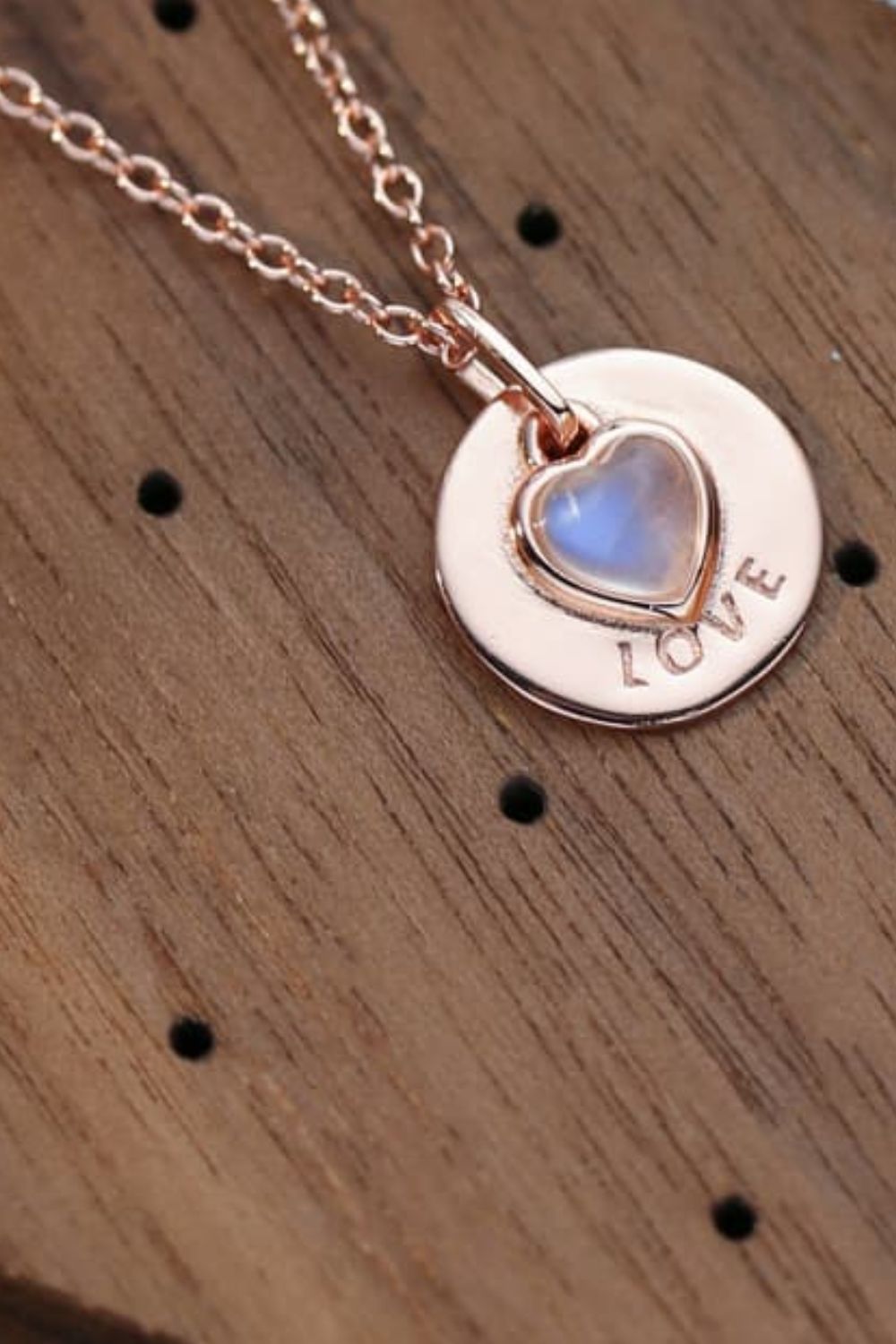 Moonstone LOVE Corazón Colgante 925 Collar de plata esterlina