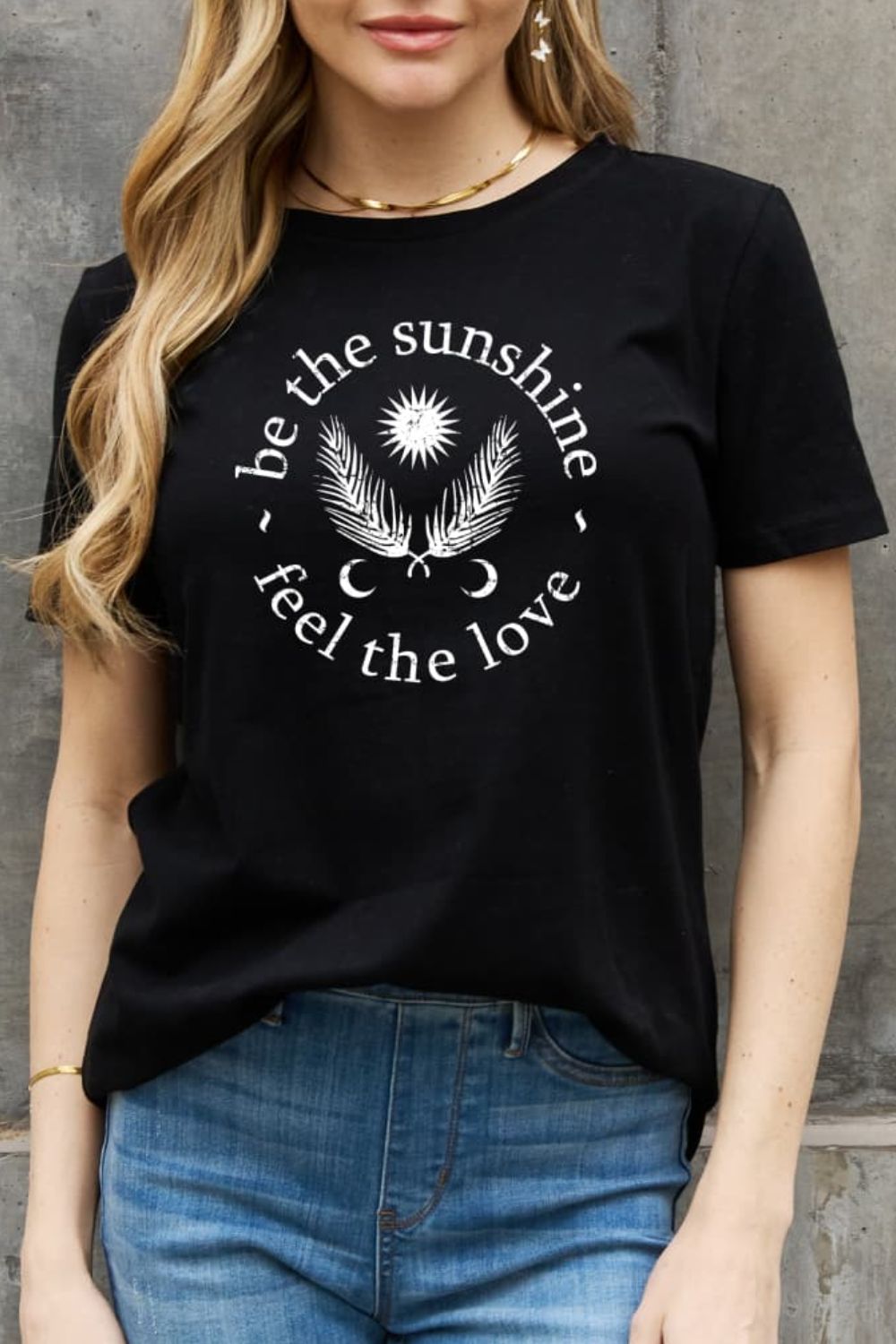 Simply Love BE THE SUNSHINE FEEL THE LOVE Camiseta estampada de algodón