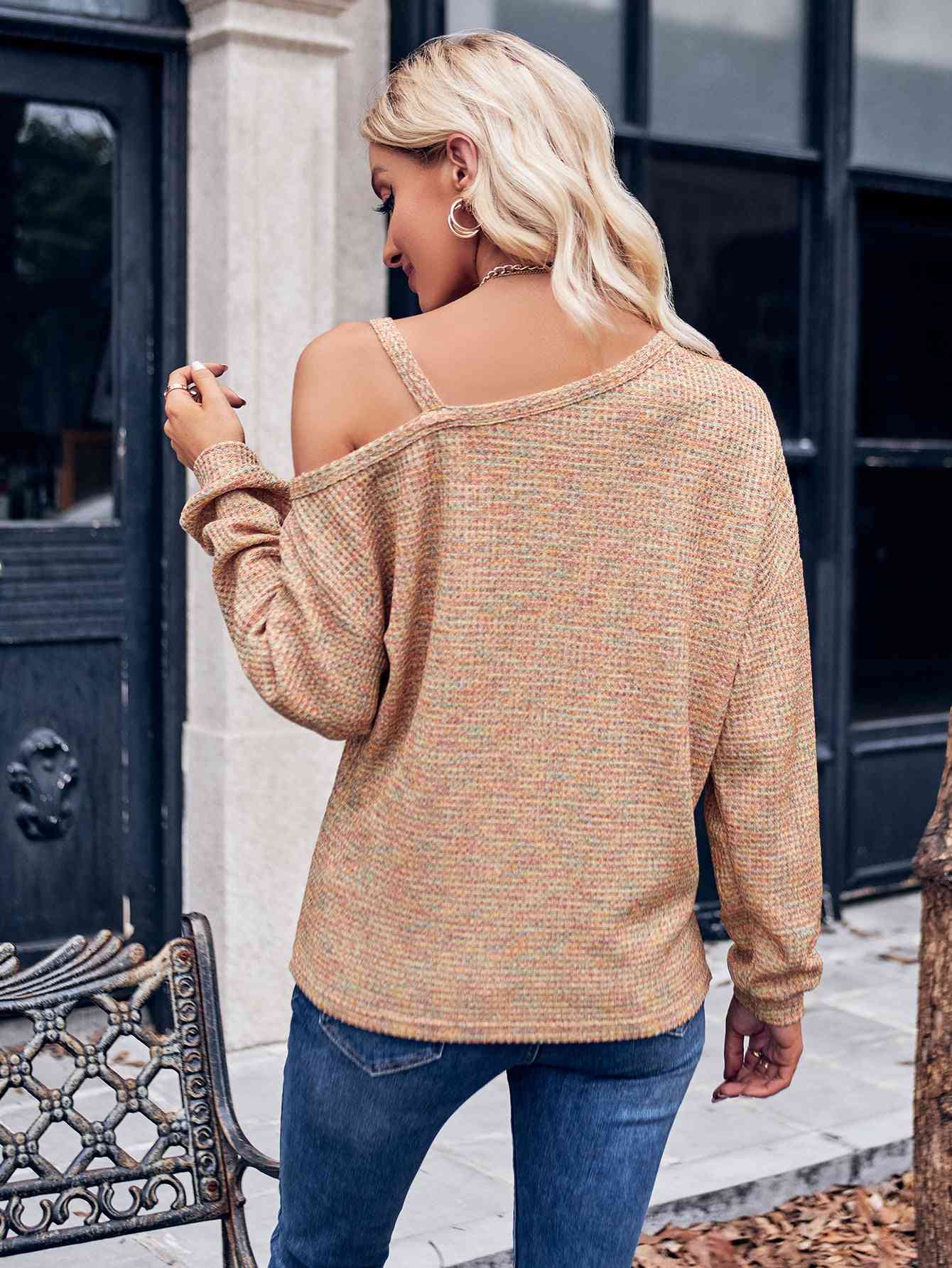 Asymmetrical Dropped Shoulder Long Sleeve Knit Top