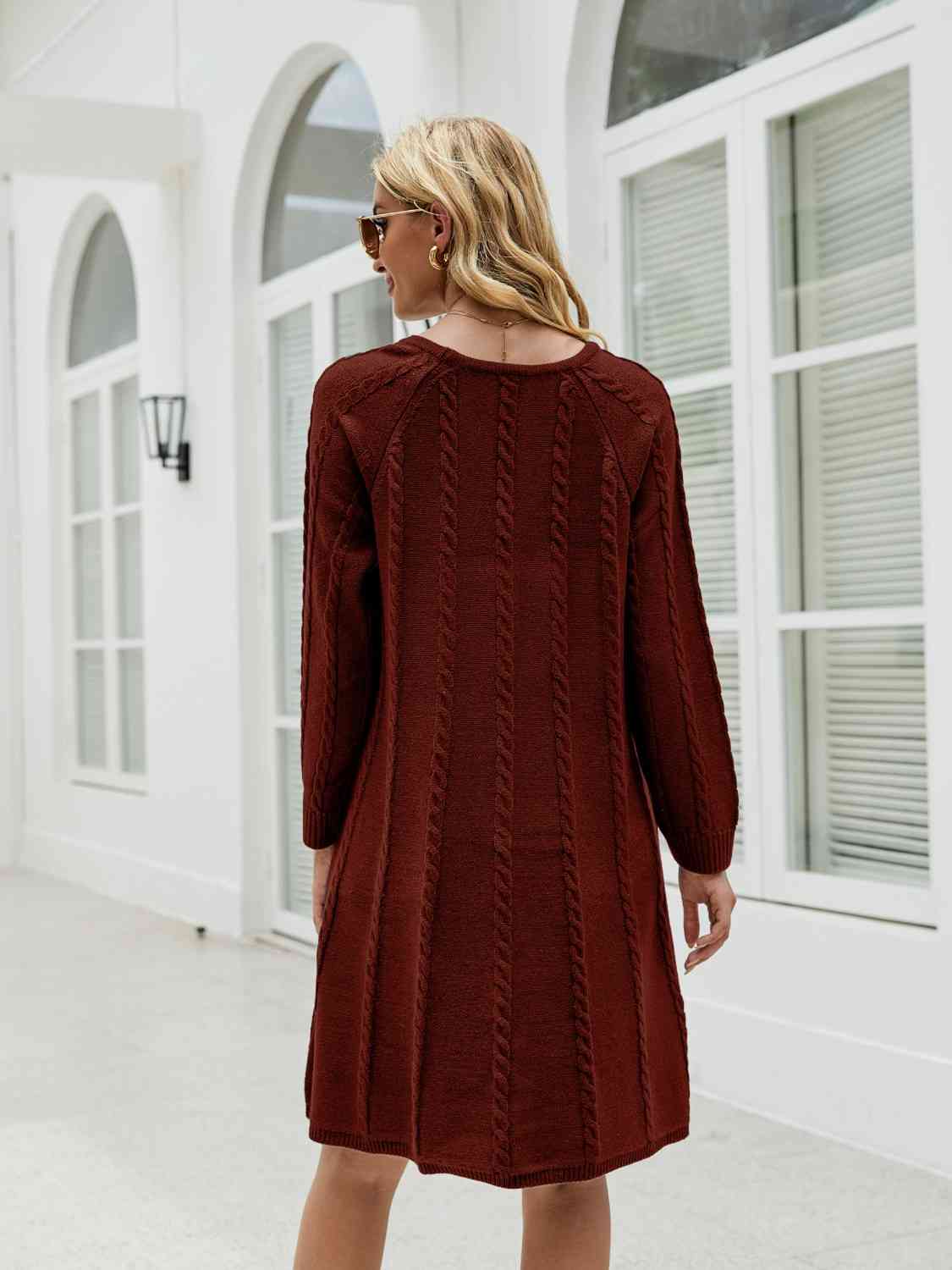 Cable-Knit Long Sleeve Sweater Dress