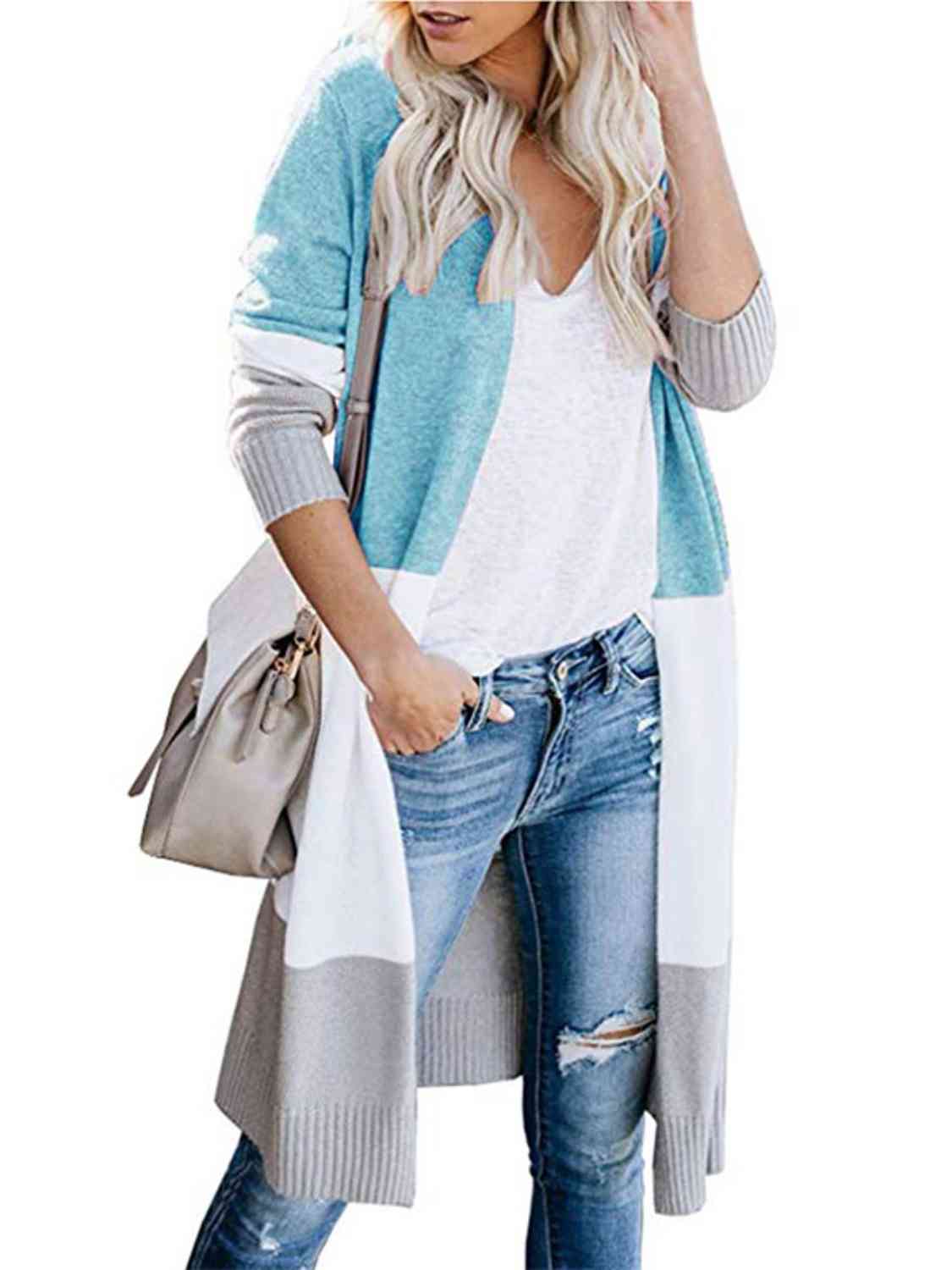 Color Block Open Front Longline Cardigan