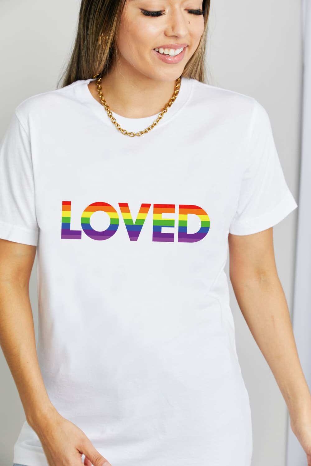 Camiseta estampada de algodón Simply Love LOVED