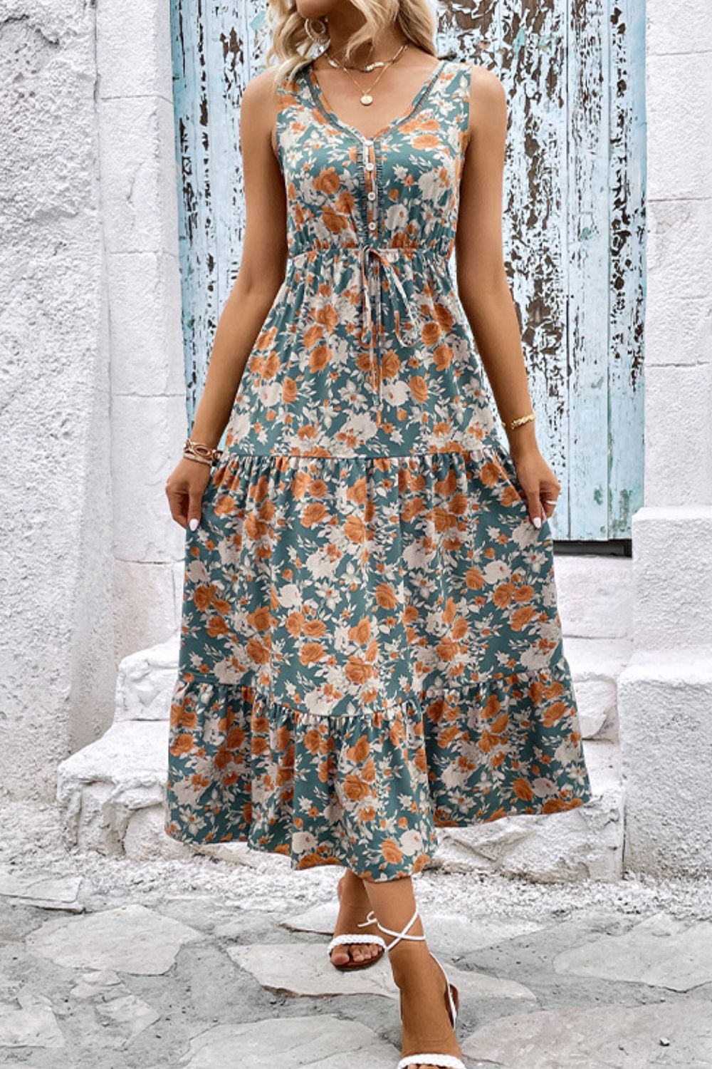 Vestido sin mangas con cuello en V floral