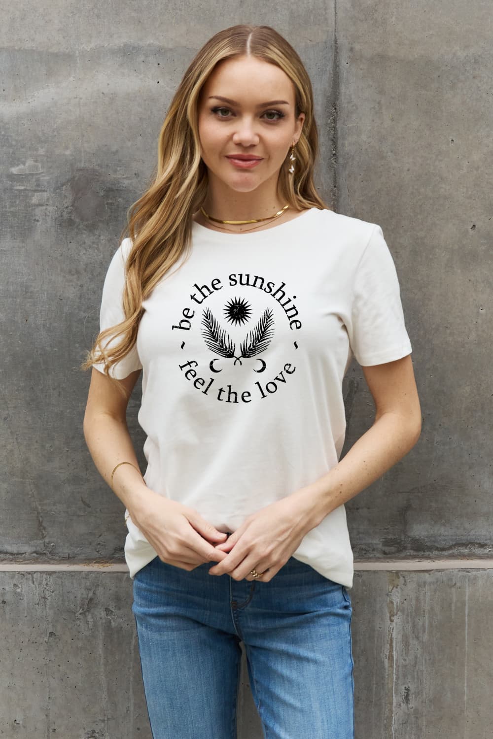 Simply Love BE THE SUNSHINE FEEL THE LOVE Camiseta estampada de algodón