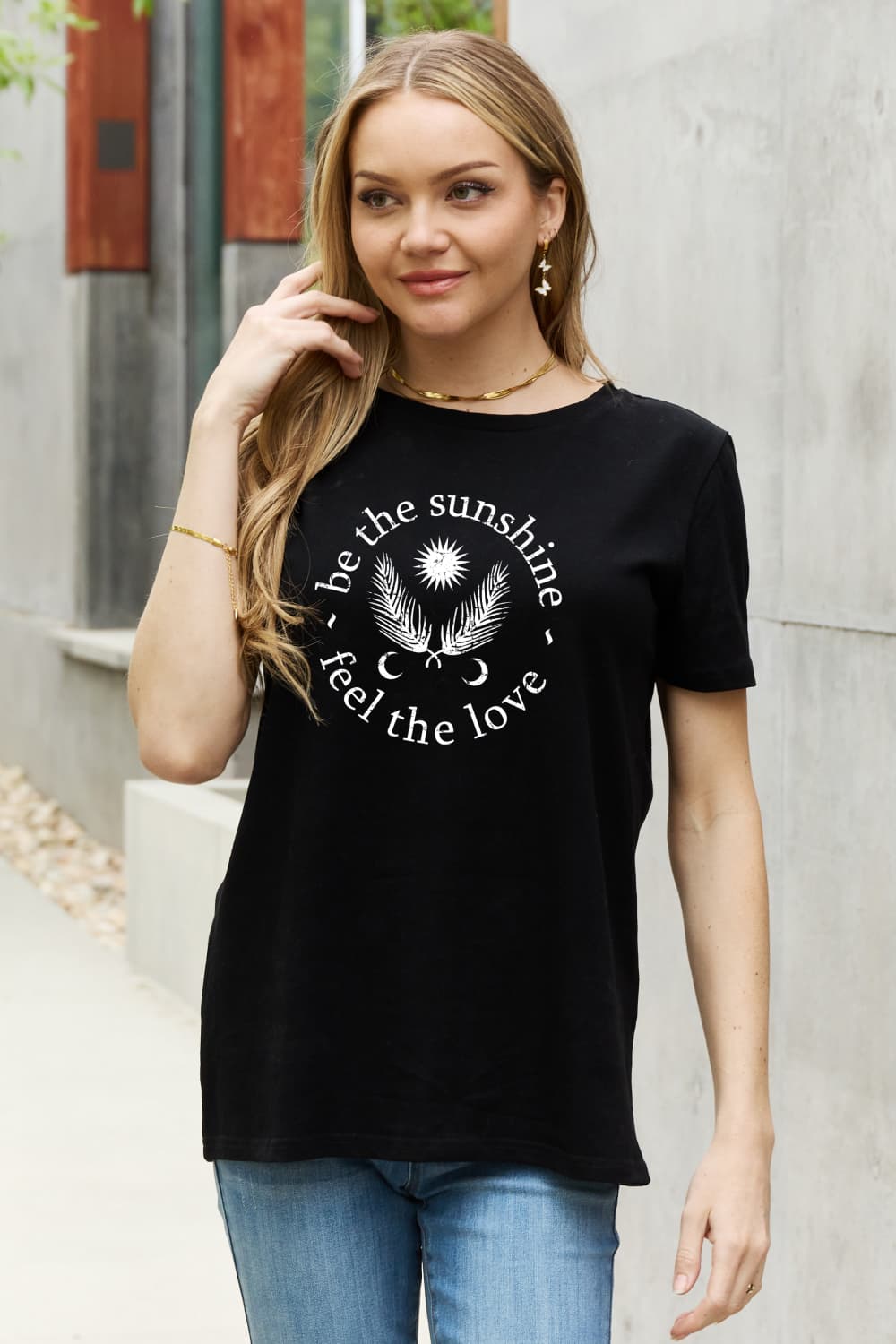 Simply Love BE THE SUNSHINE FEEL THE LOVE Camiseta estampada de algodón