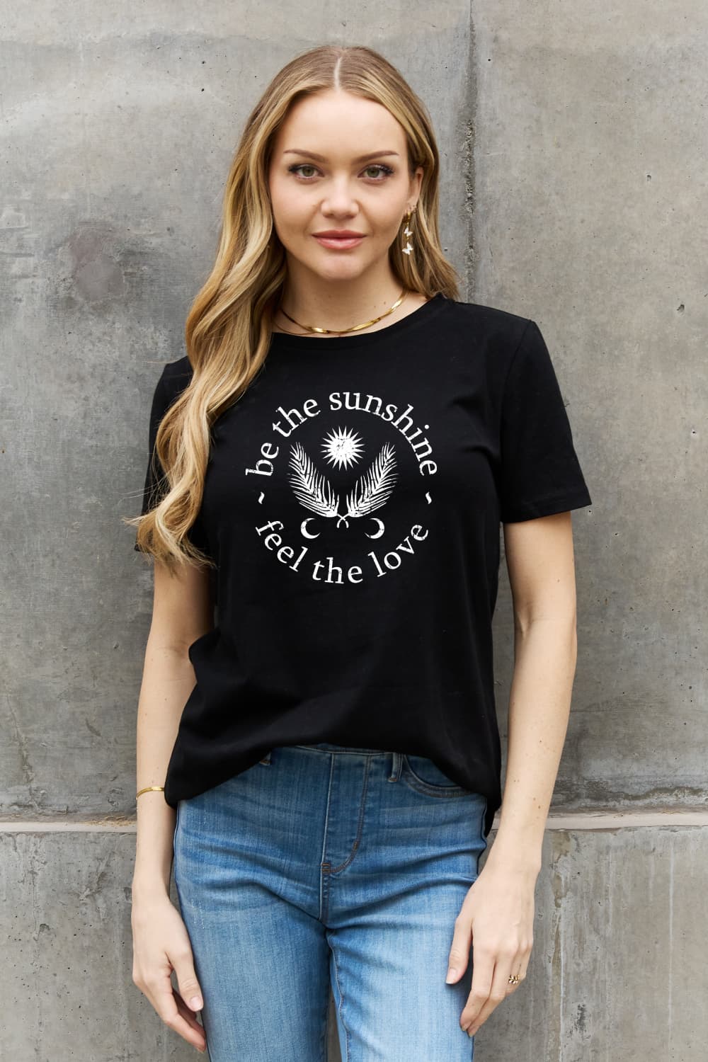 Simply Love BE THE SUNSHINE FEEL THE LOVE Camiseta estampada de algodón