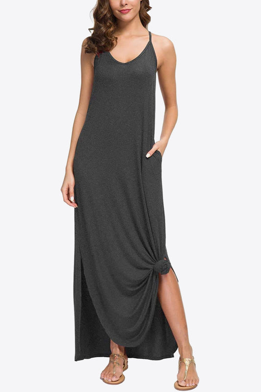 Split Spaghetti Strap Maxi Dress with Pockets