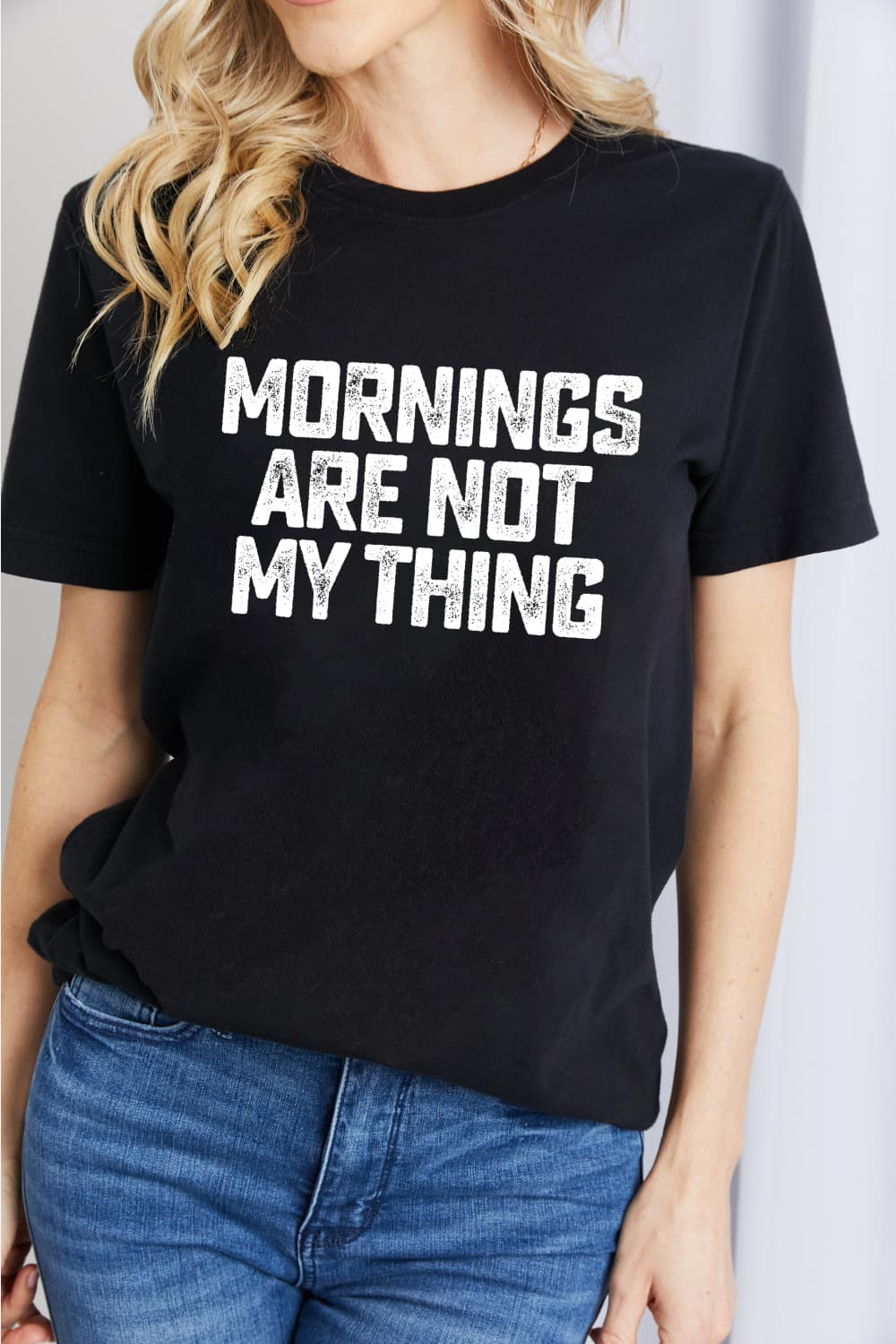 Simply Love LAS MAÑANAS NO SON LO MÍO Camiseta gráfica de algodón