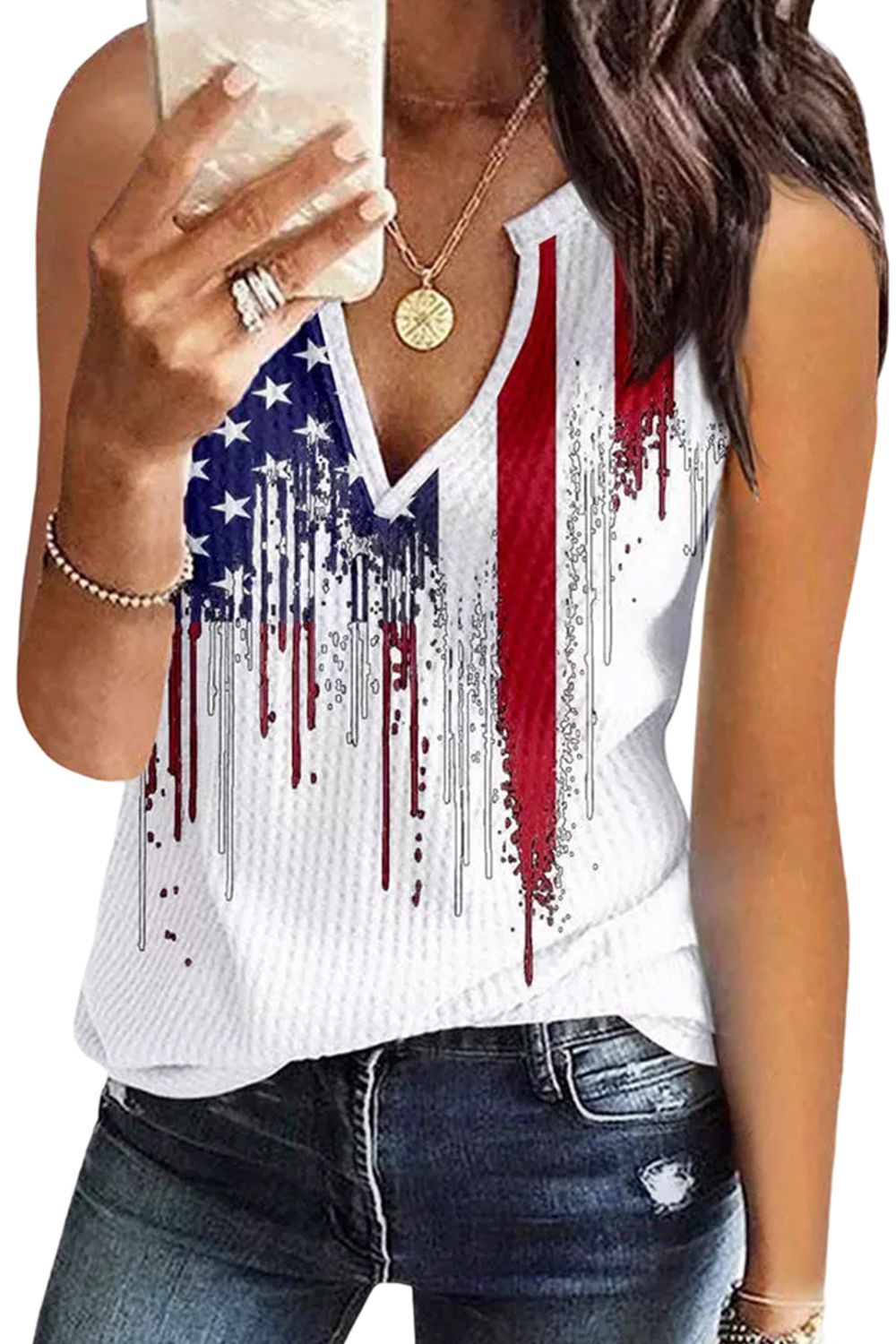 US Flag Notched Neck Tank