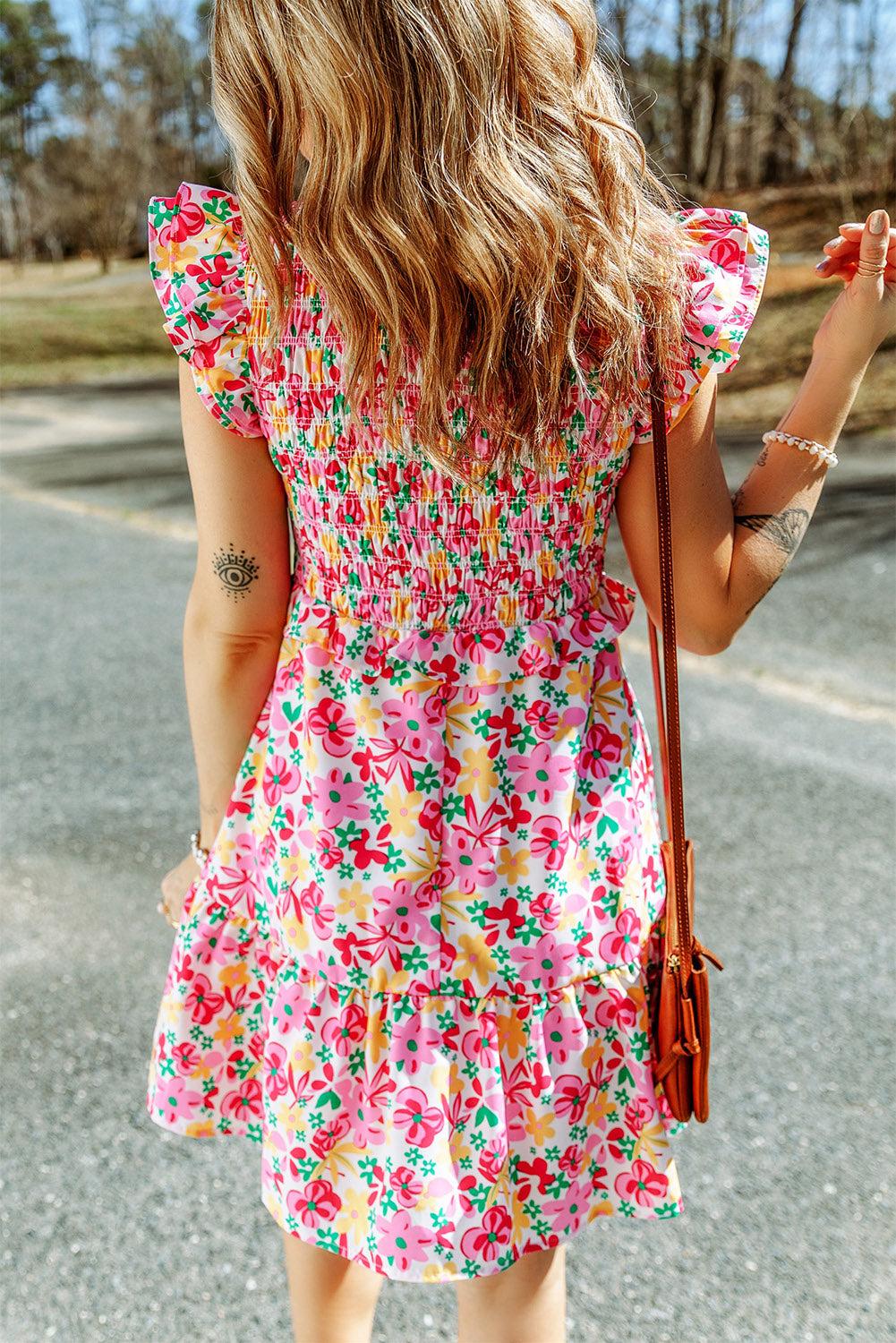 Floral Ruffle Trim Smocked Dress