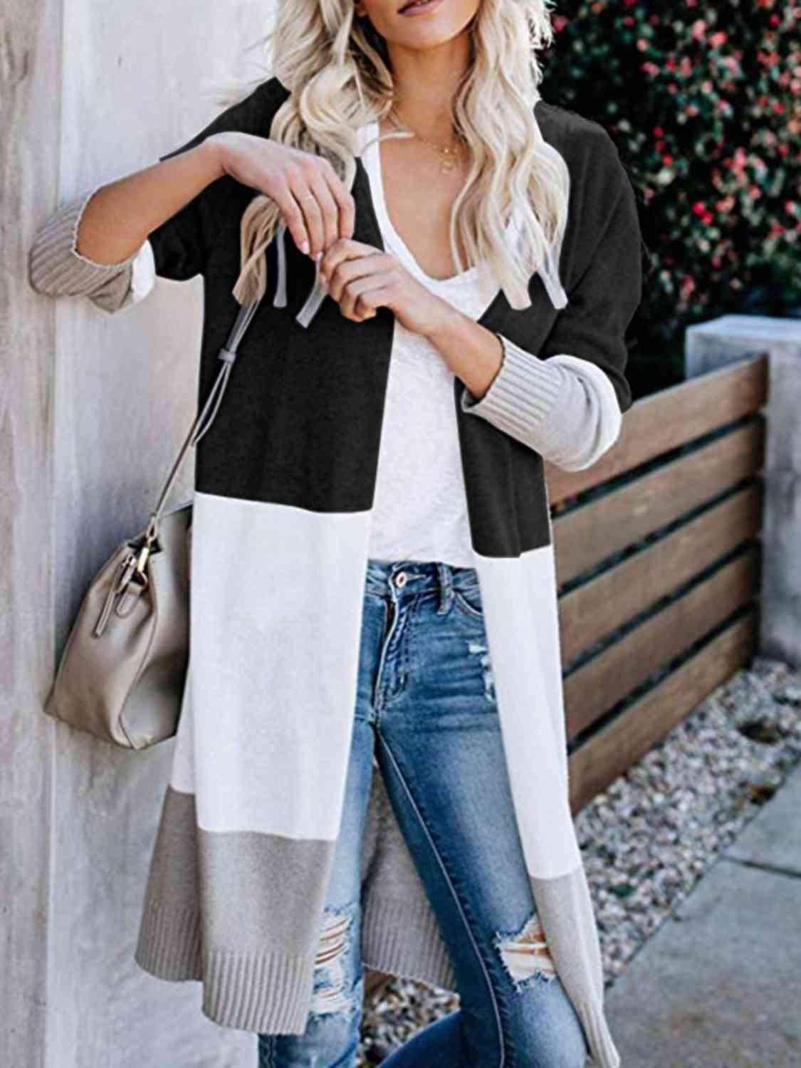 Color Block Open Front Longline Cardigan