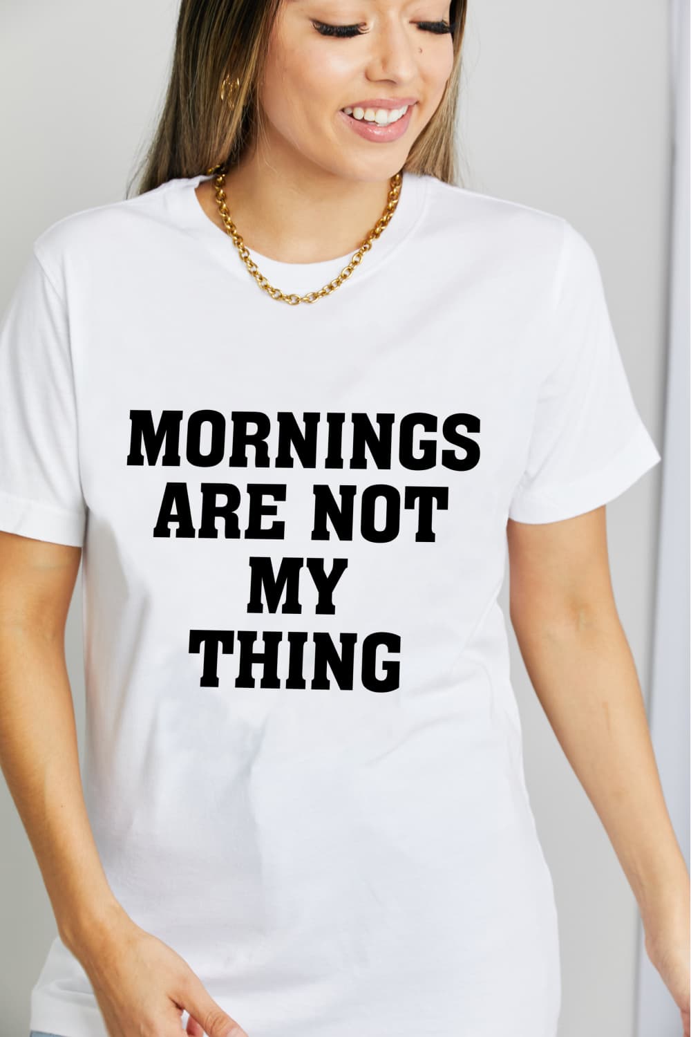 Simply Love LAS MAÑANAS NO SON LO MÍO Camiseta gráfica de algodón