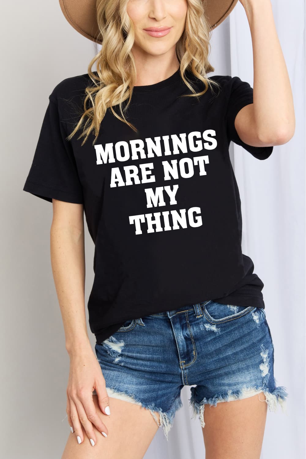 Simply Love LAS MAÑANAS NO SON LO MÍO Camiseta gráfica de algodón