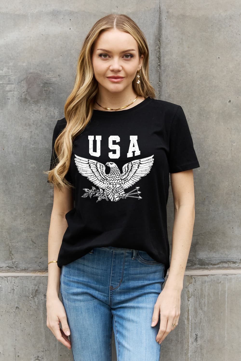 Camiseta de algodón con estampado de águila de Simply Love USA