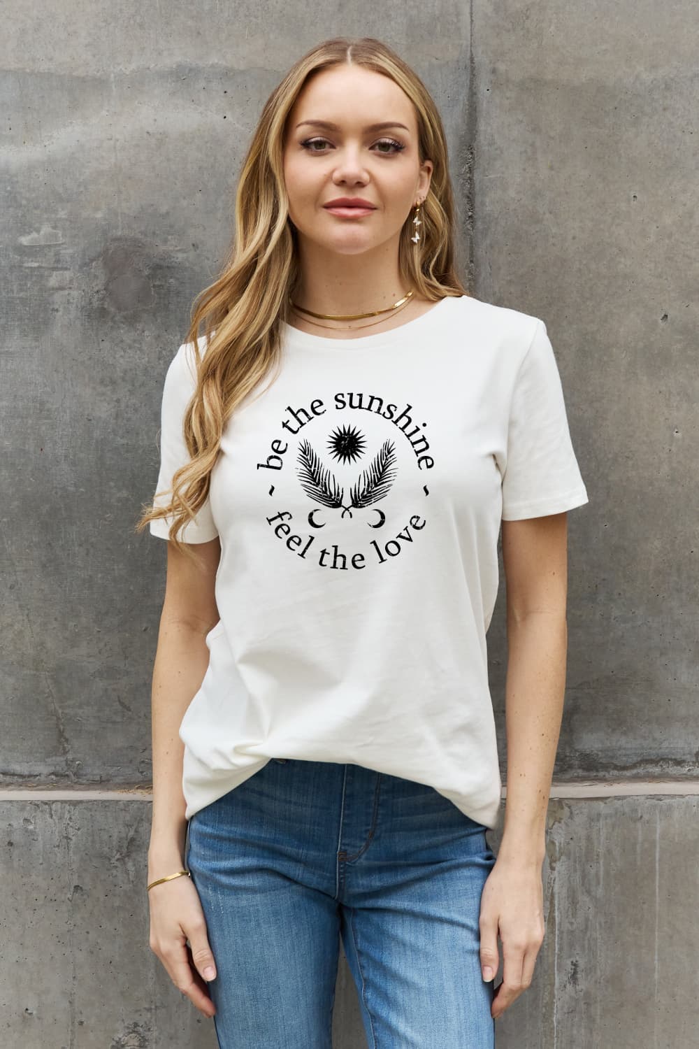 Simply Love BE THE SUNSHINE FEEL THE LOVE Camiseta estampada de algodón