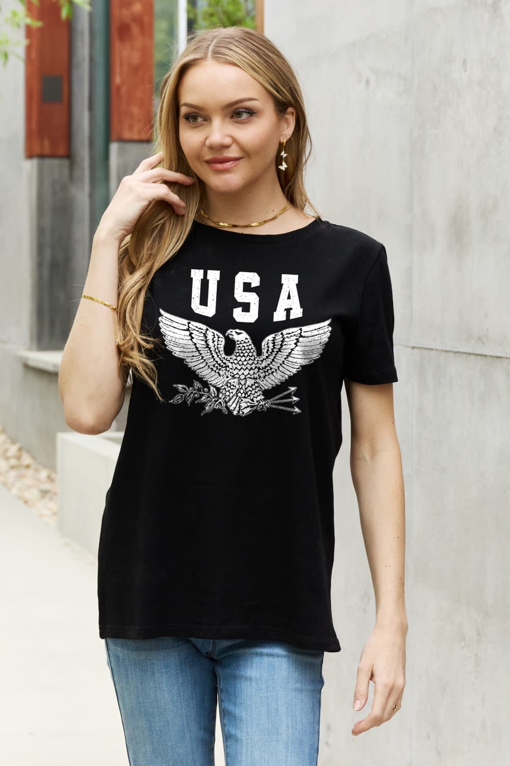 Camiseta de algodón con estampado de águila de Simply Love USA