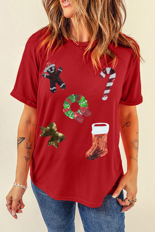 Sequin Christmas Element  Short Sleeve T-Shirt