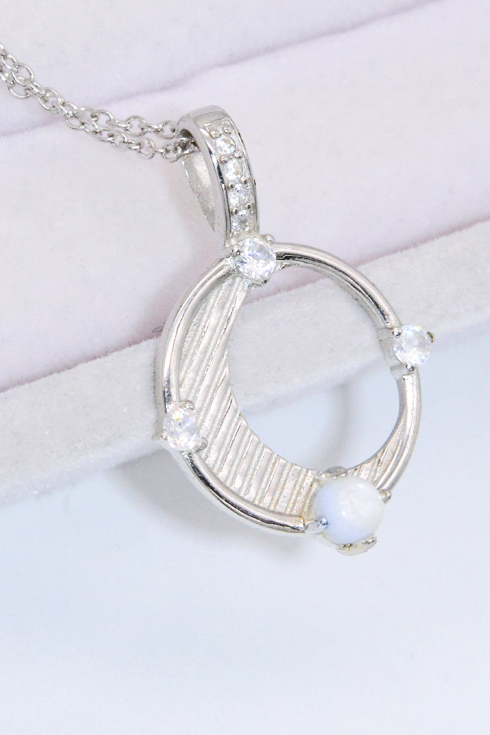 Inlaid Zircon and Natural Moonstone Pendant Necklace