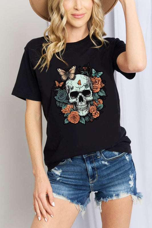 Camiseta de algodón con gráfico de calavera de Simply Love