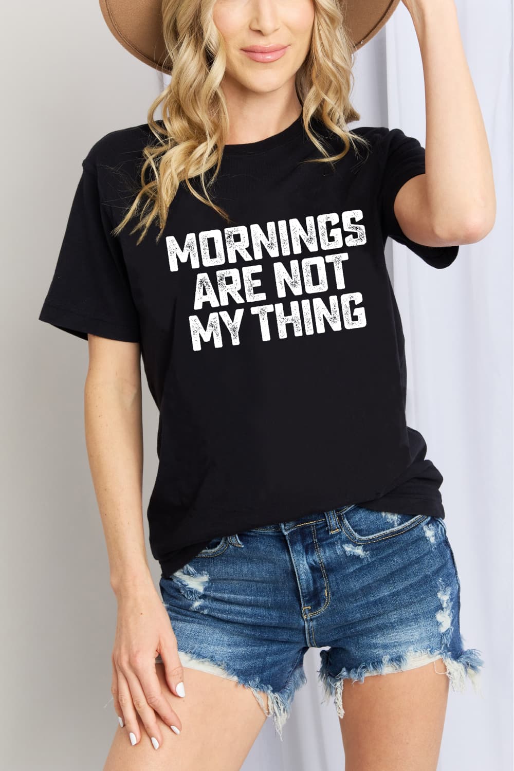 Simply Love LAS MAÑANAS NO SON LO MÍO Camiseta gráfica de algodón