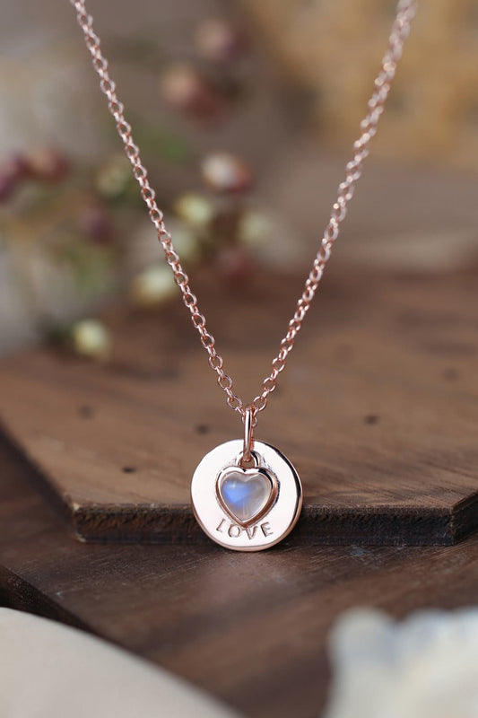 Moonstone LOVE Corazón Colgante 925 Collar de plata esterlina