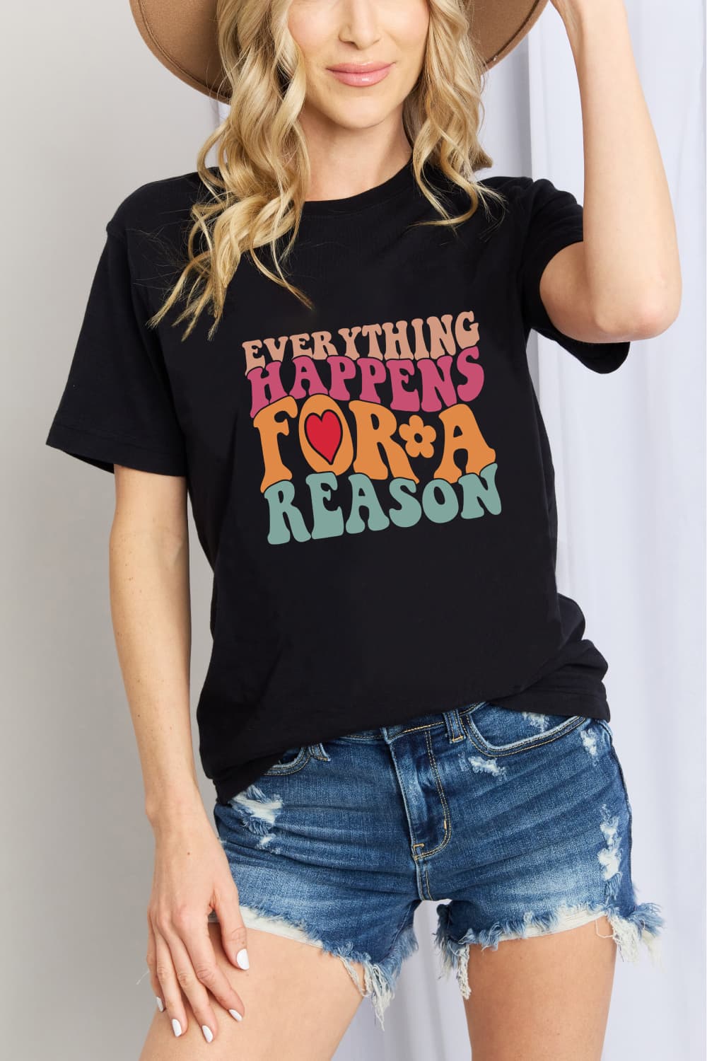 Simply Love EVERYTHING HAPPENS FOR A REASON Graphic Cotton T-Shirt