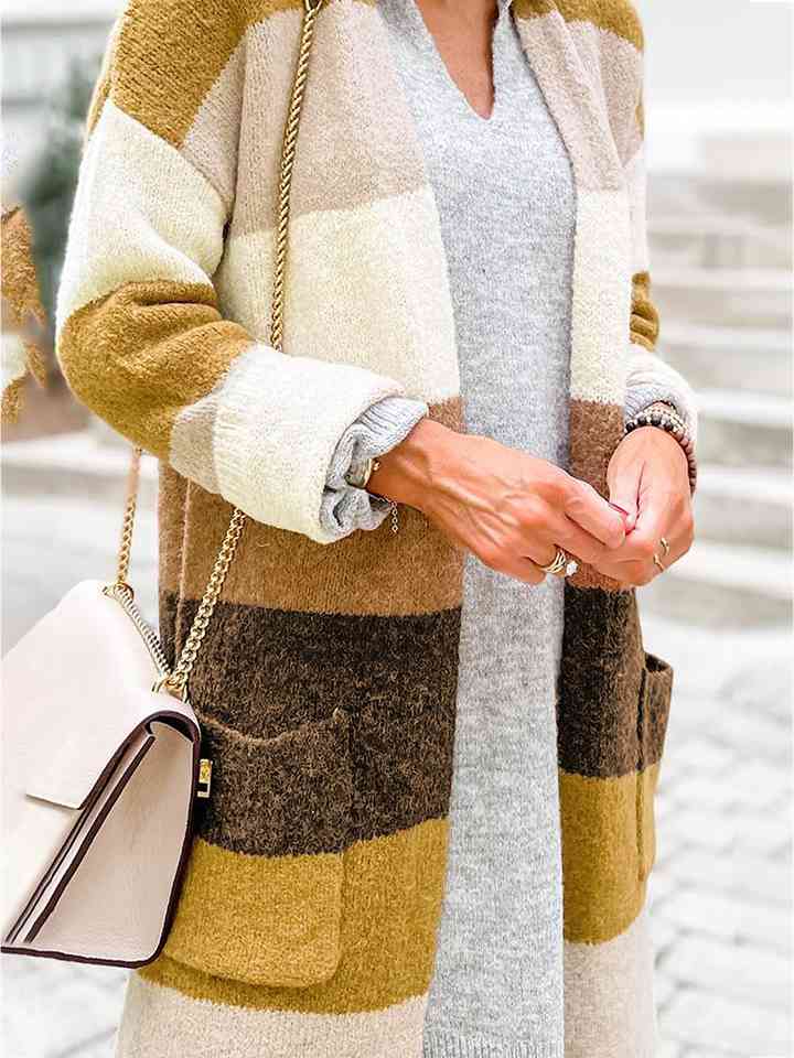 Color Block Dropped Shoulder Cardigan