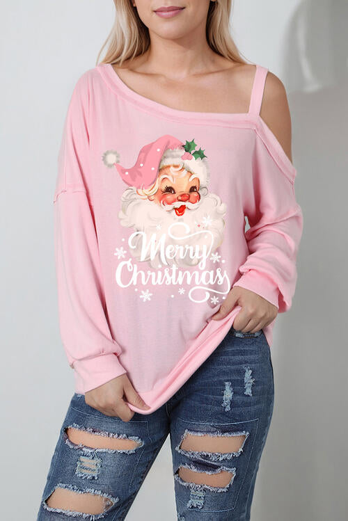 MERRY CHRISTMAS Graphic Asymmetrical Neck Top