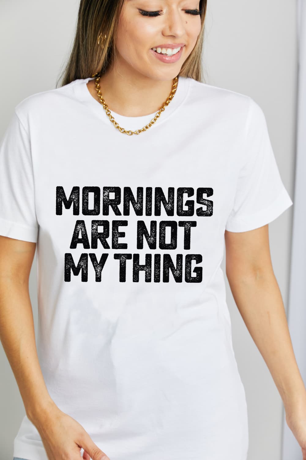 Simply Love LAS MAÑANAS NO SON LO MÍO Camiseta gráfica de algodón